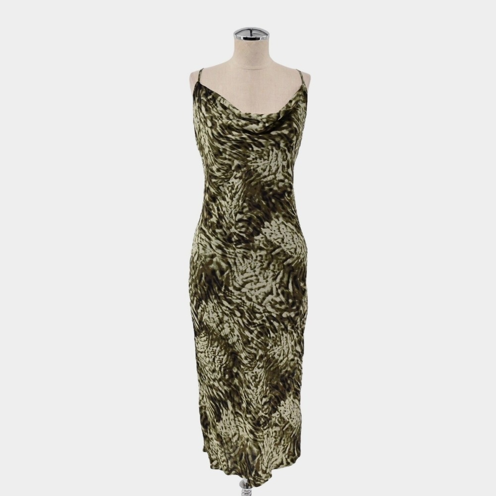 Good American Jungle Slip Dress Womens Size M Midi Whimsical Cowl Neck Stretch